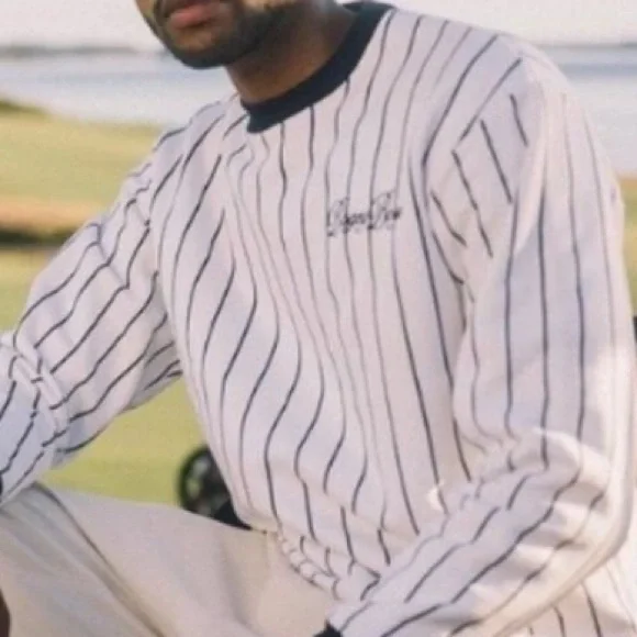 Bogey Boys Pinstripe Crewneck Pullover NEW Mens Large Navy Blue White Sweatshirt - Picture 5 of 13